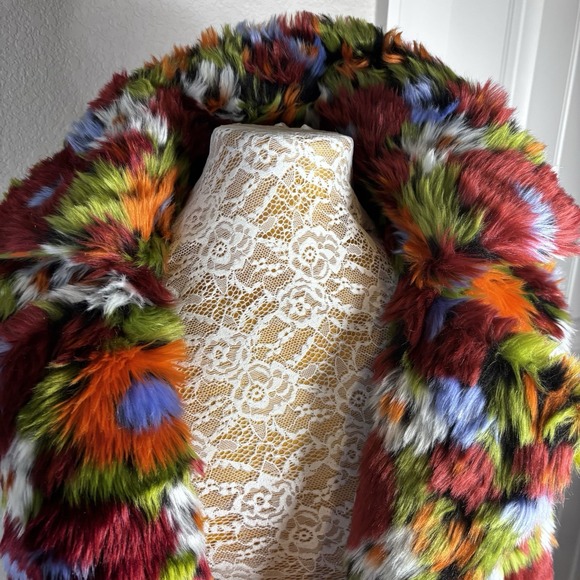 Entro Women's Multicolored Faux Fur Teddy  Vest Large NWT Colorful Boho - Picture 2 of 11